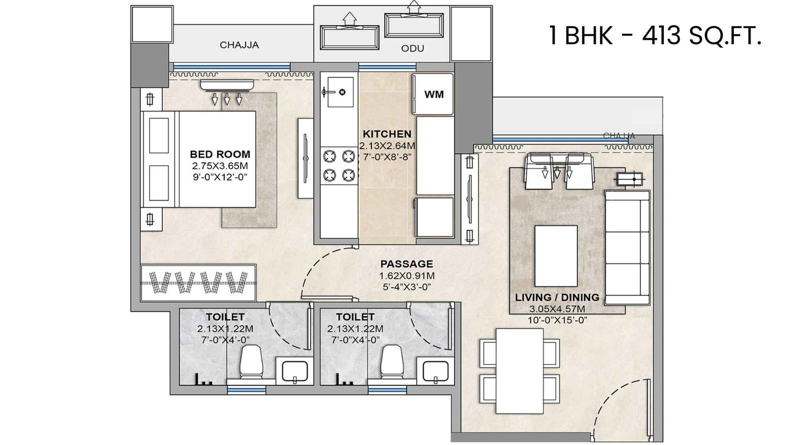 Sector-Zero-Navi-Mumbai-Floor-Plan-1-BHK-413-Sqft