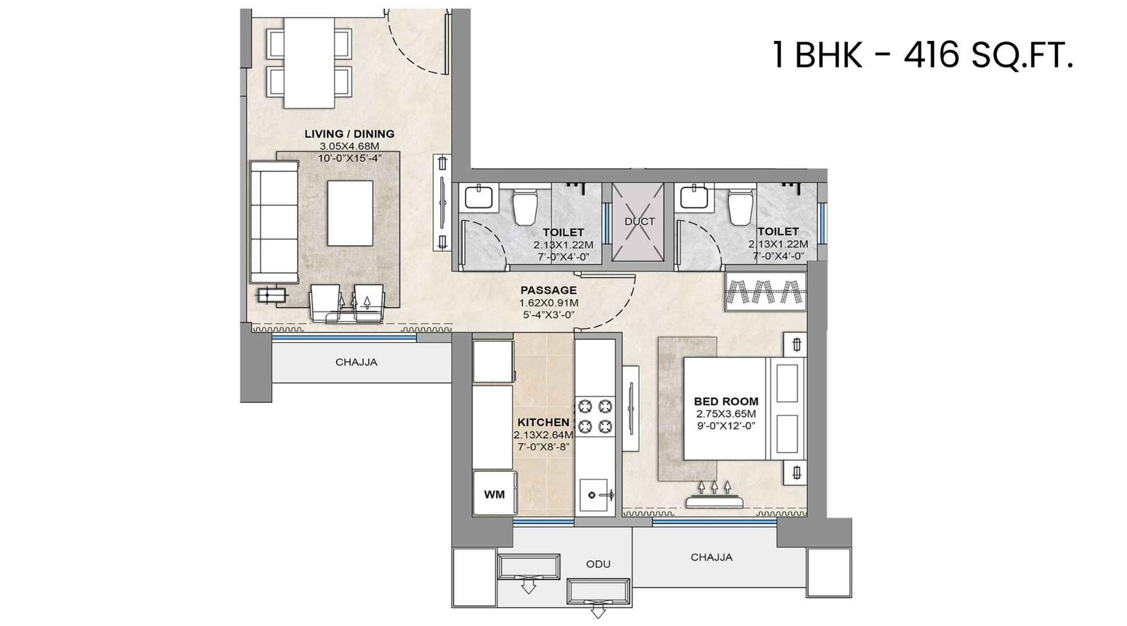 Sector-Zero-Navi-Mumbai-Floor-Plan-1-BHK-416-Sqft