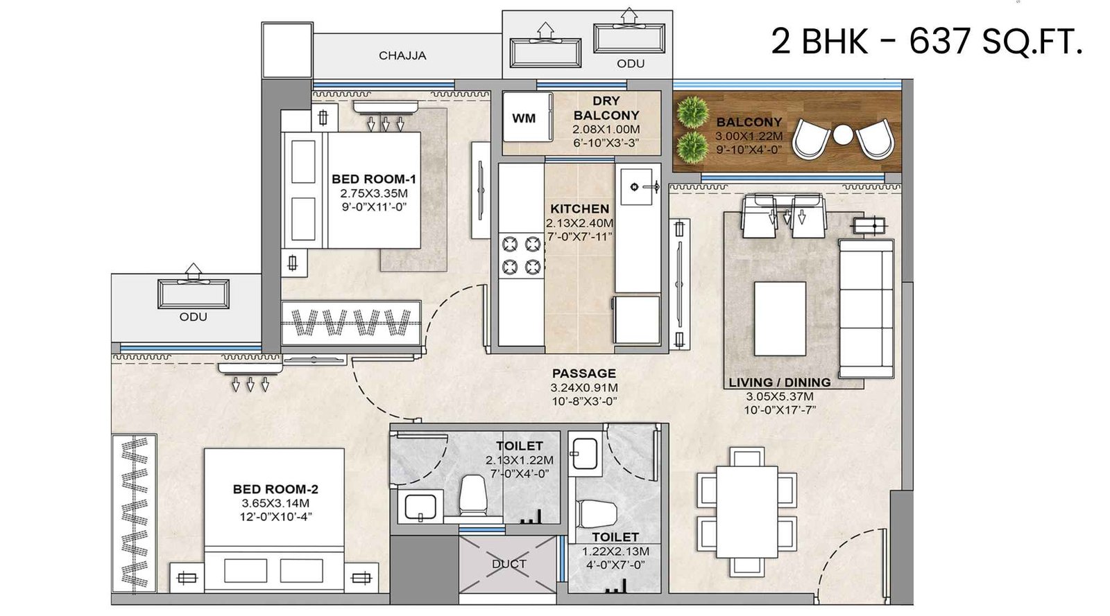 Sector-Zero-Navi-Mumbai-Floor-Plan-2-BHK-637-Sqft