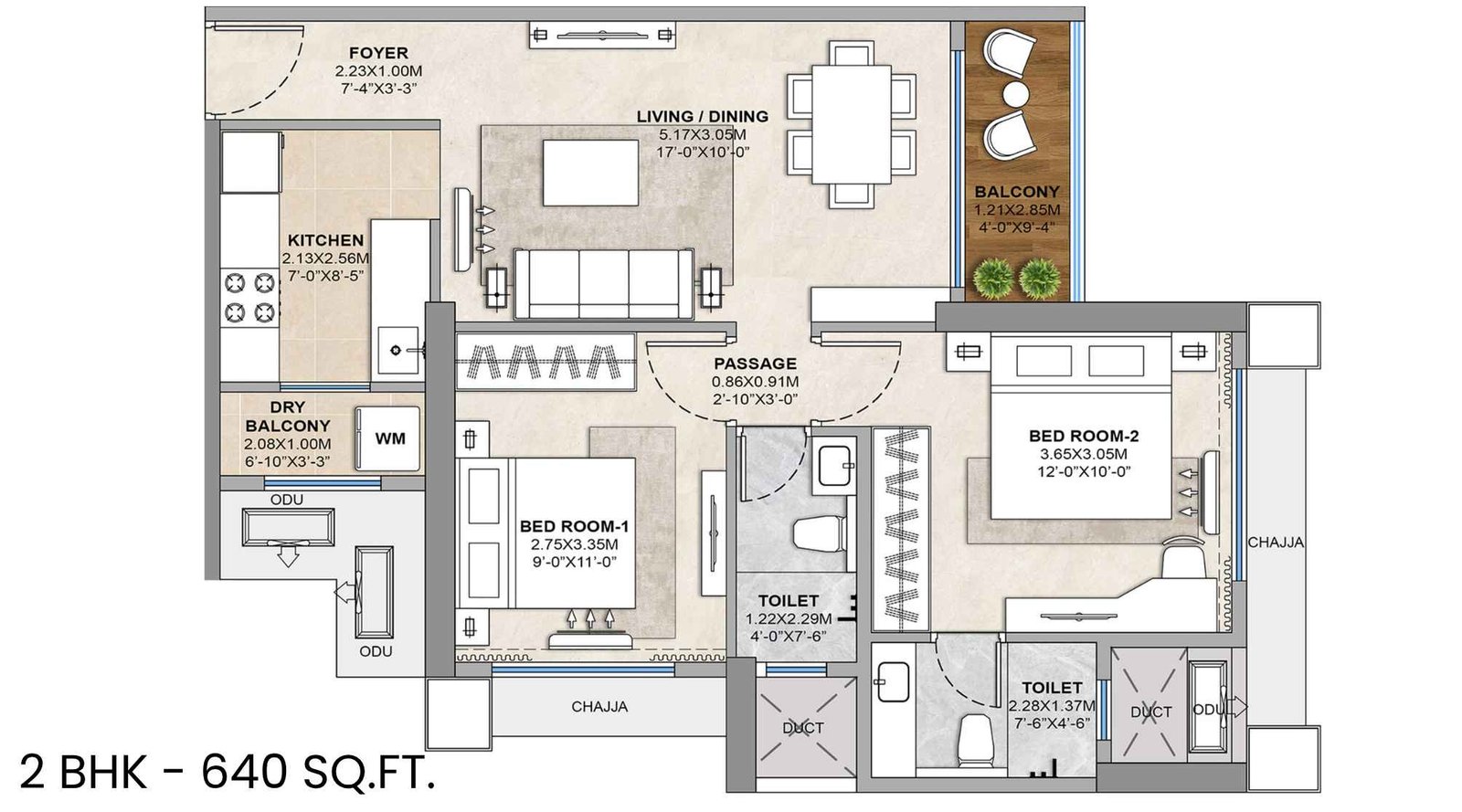Sector-Zero-Navi-Mumbai-Floor-Plan-2-BHK-640-Sqft