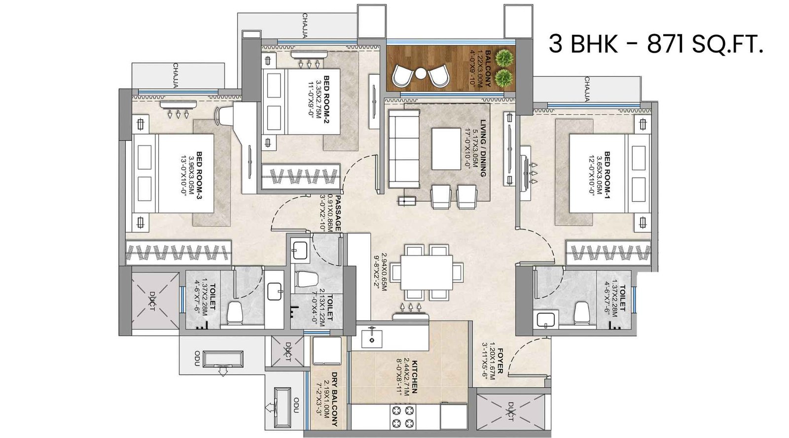 Sector-Zero-Navi-Mumbai-Floor-Plan-3-BHK-871-Sqft