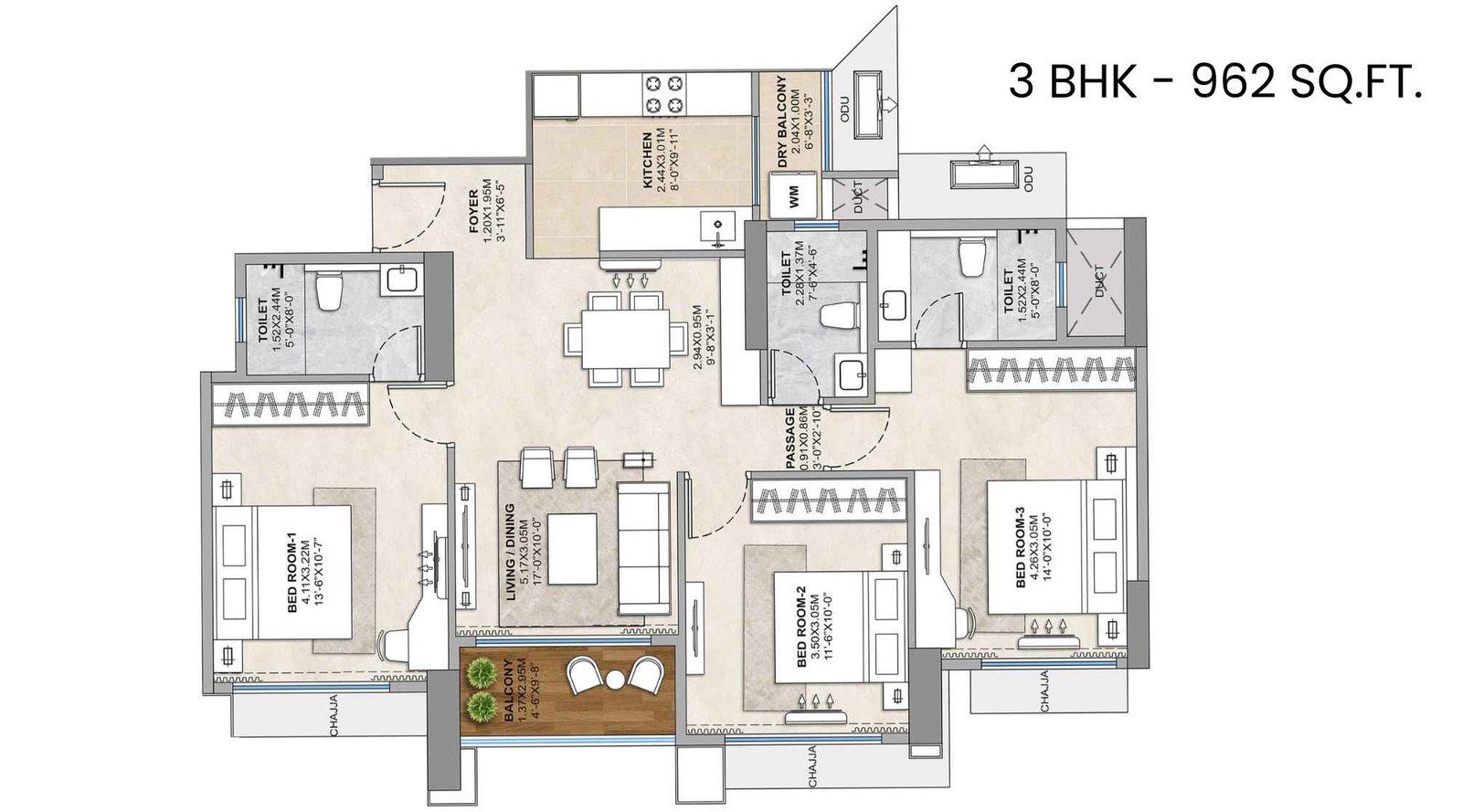 Sector-Zero-Navi-Mumbai-Floor-Plan-3-BHK-962-Sqft